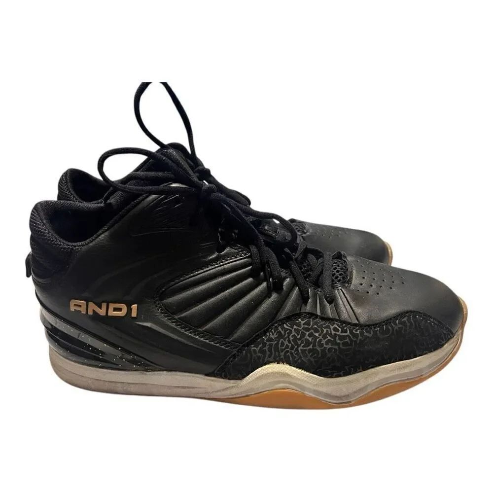 And1 Men's Size 10.5 Capital Basketball Shoe Black Faux Leather Athletic Sneaker